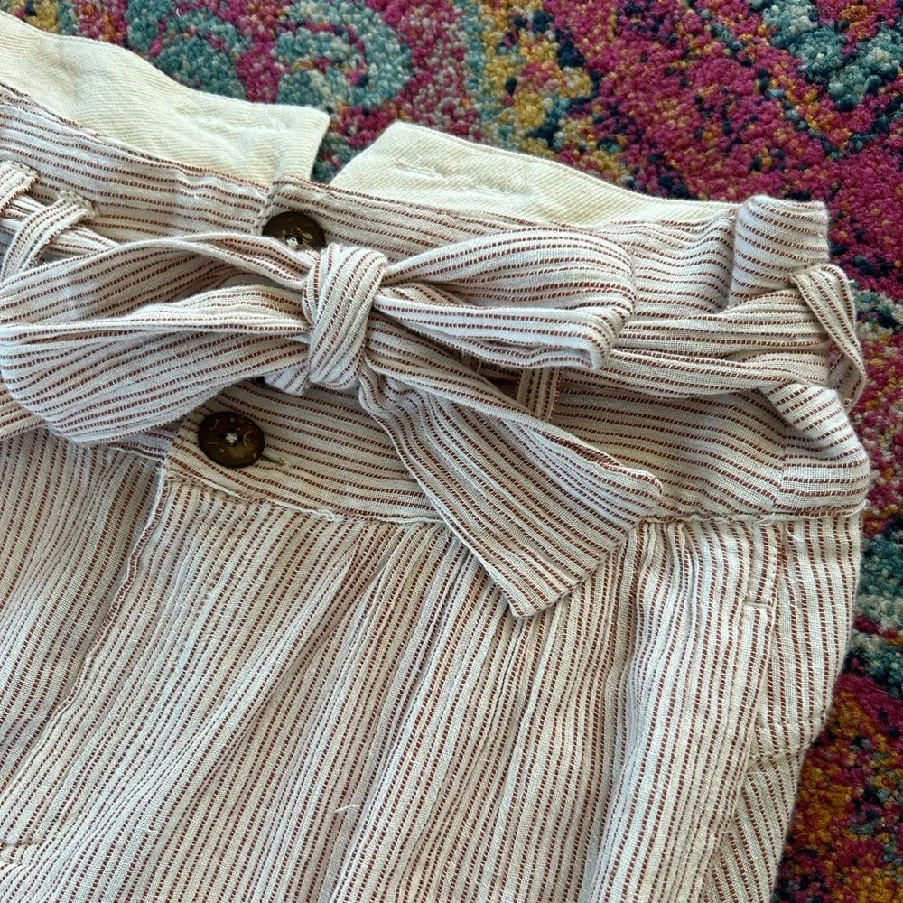 Free People | Women’s amber/cream striped ankle pants, 3 button front, tie belt